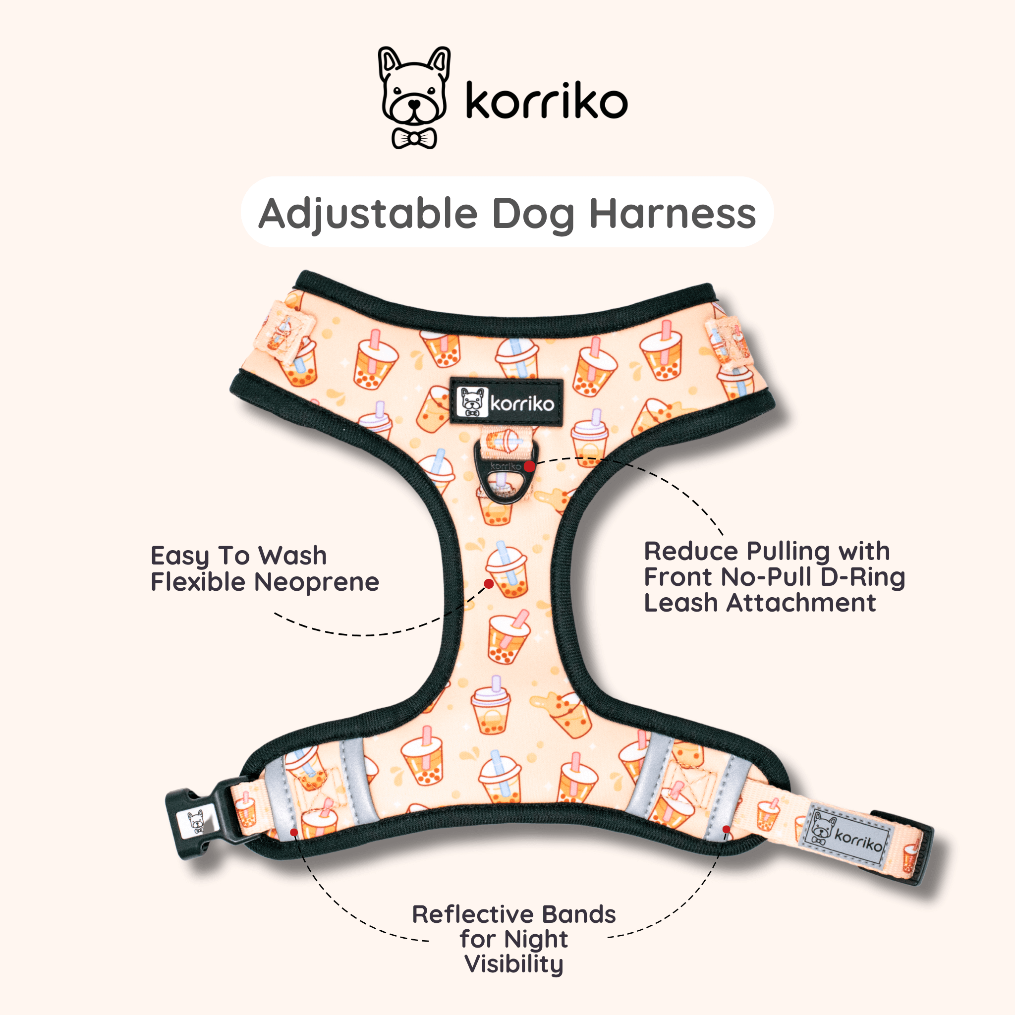 Adjustable Dog Harness - Milk Tea