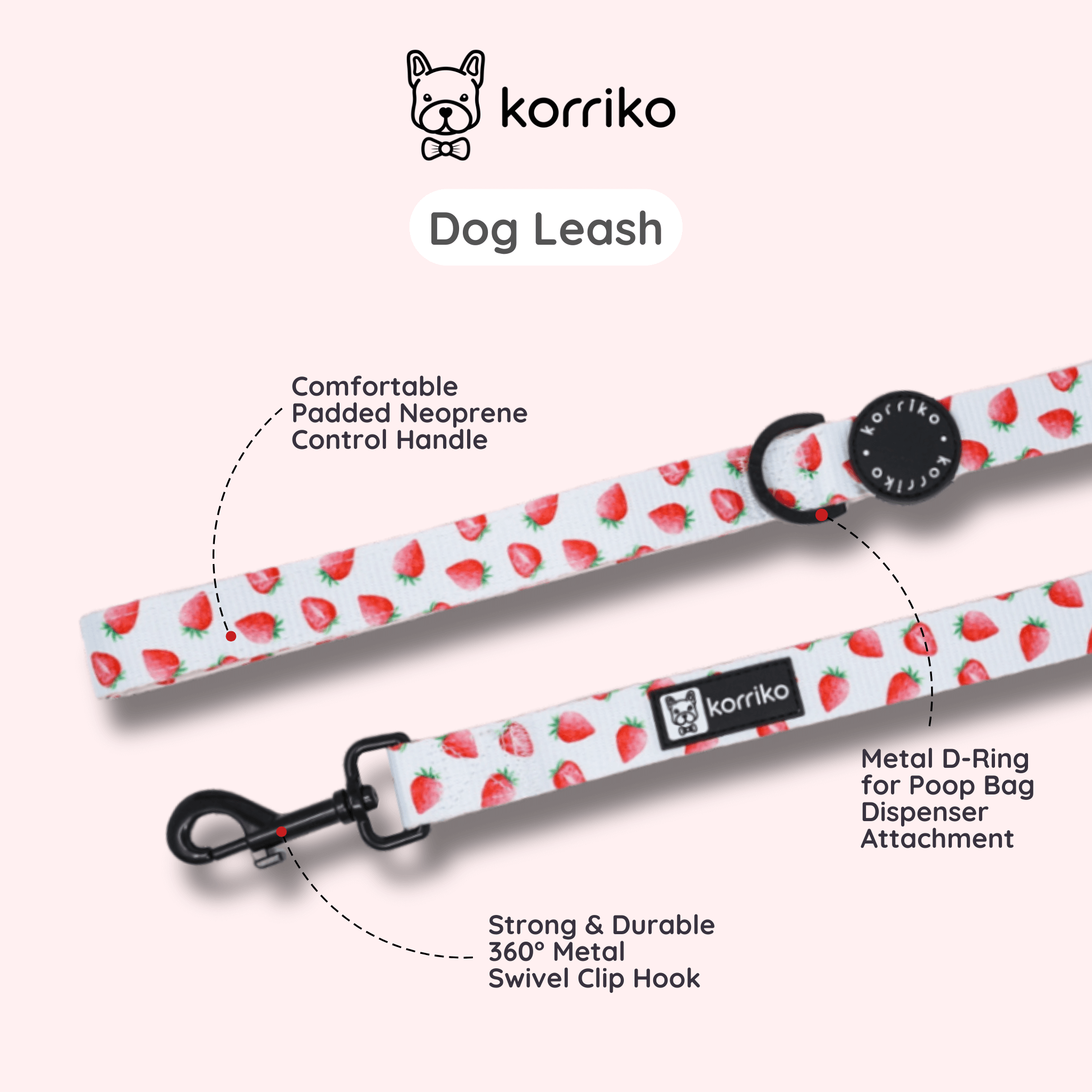 Dog Leash - Strawberries & Cream (Final Sale)