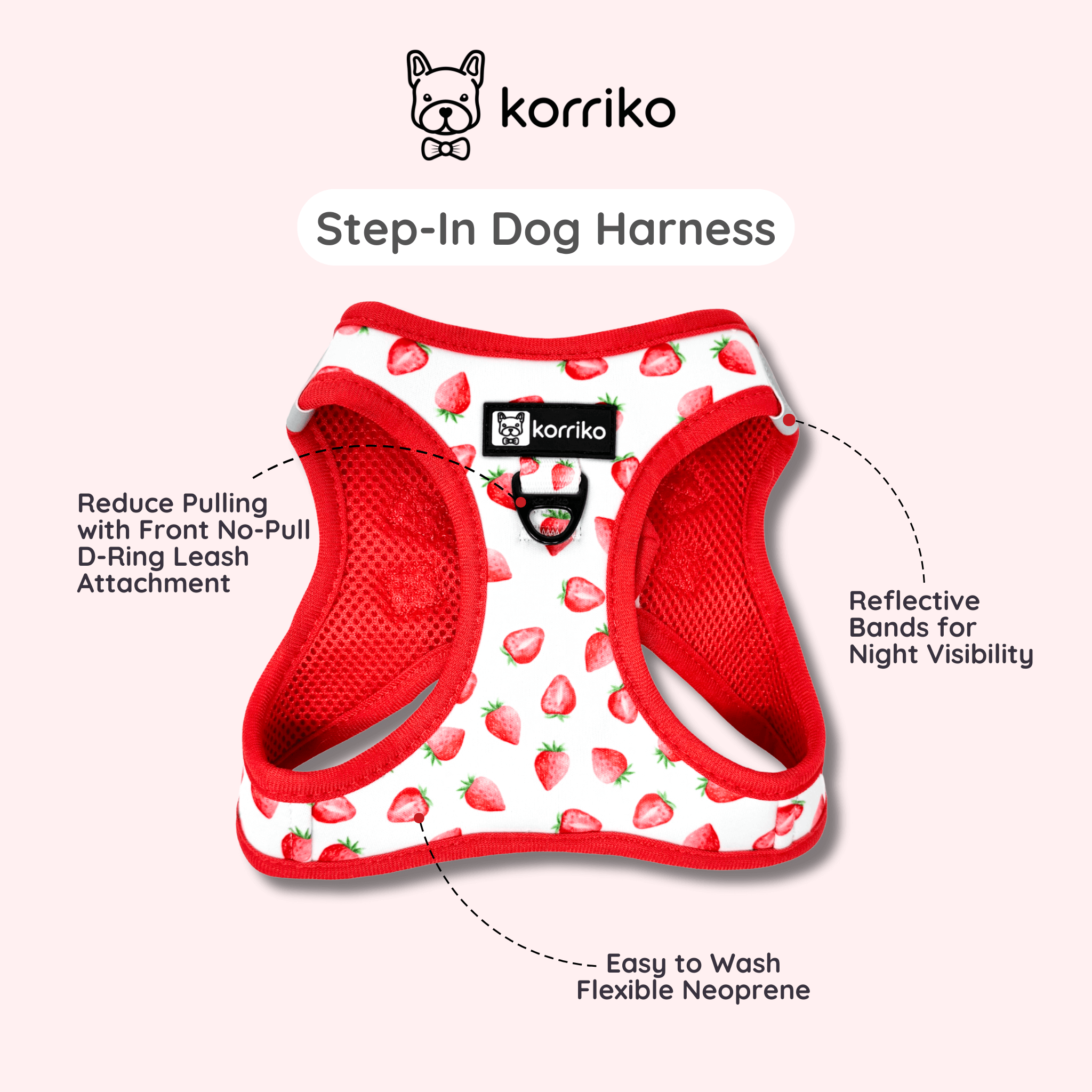 Step-In Dog Harness - Strawberries & Cream